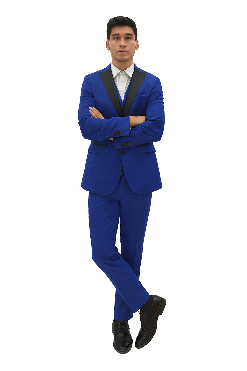 Mens Royal Blue Prom Tuxedo - Mens 2 Button Peak Lapel Vested Prom Tuxedo in Royal Blue - 38 Short Jacket+32 Waist Adjustable 28to34)(Height: 5 4 to5 7 )(Neck  15-16.5)S-M)