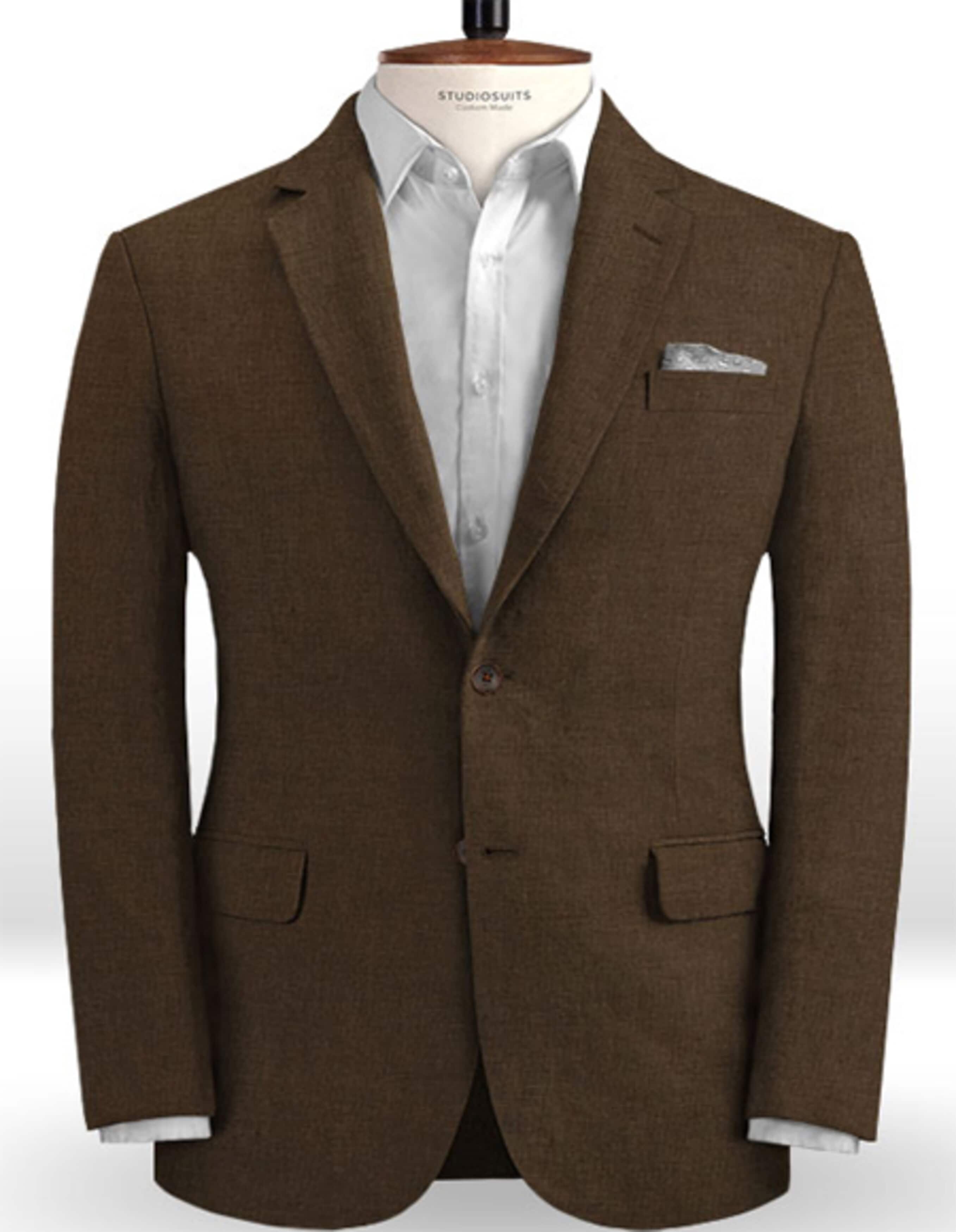 Mens Big and Tall Linen Suits - Brown  Linen Summer Fabric Suit - 38 Short Jacket+32 Waist Adjustable 28to34)(Height: 5’4”to5’7”)(Neck 15-16.5)S-M)ggg