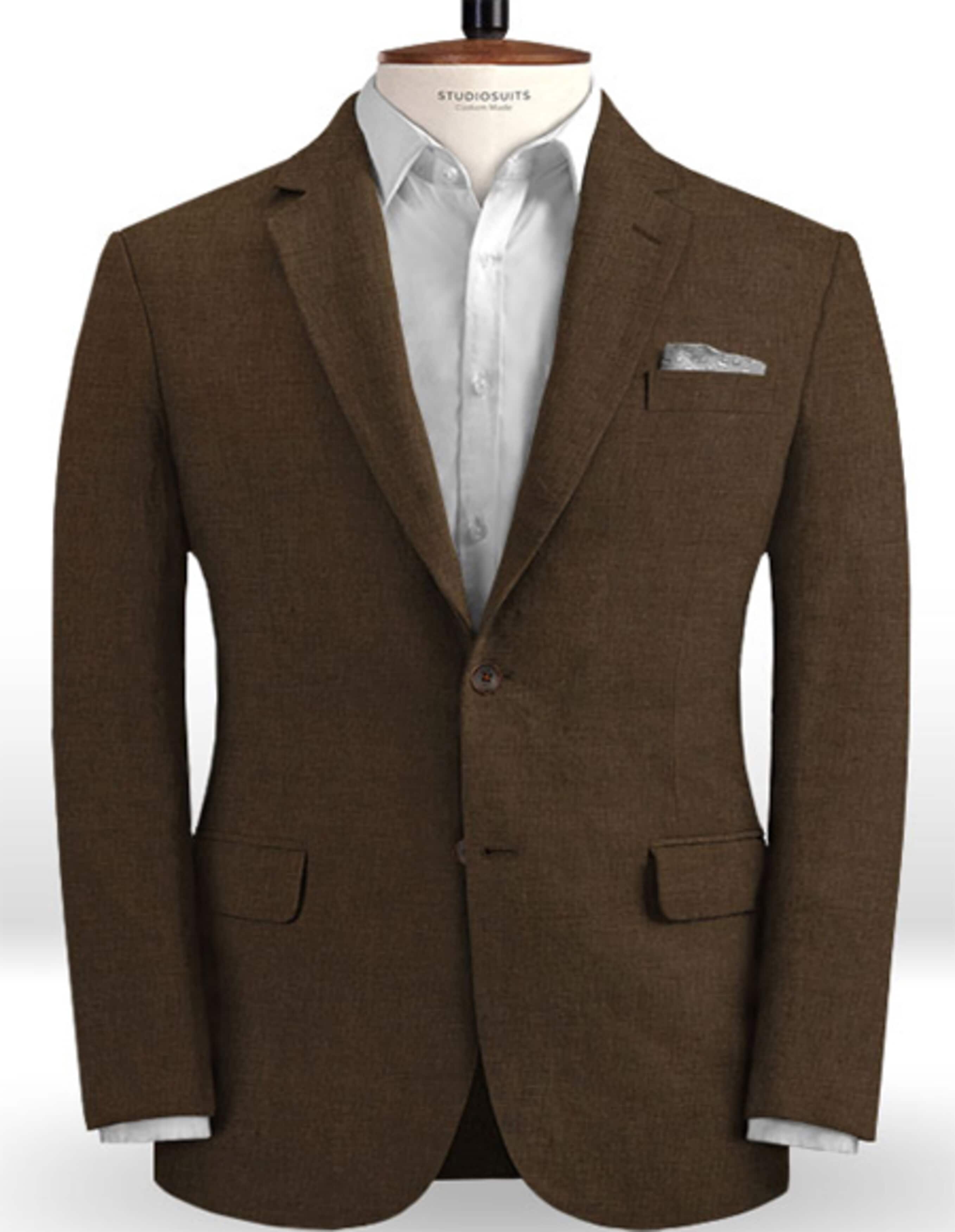 Mens Big and Tall Linen Suits - Brown  Linen Summer Fabric Suit