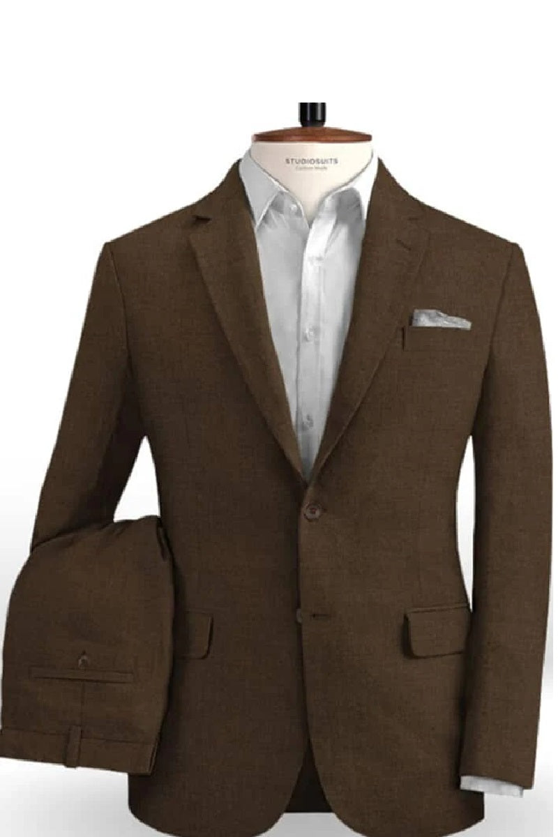 Mens Big and Tall Linen Suits - Brown  Linen Summer Fabric Suit - 38 Short Jacket+32 Waist Adjustable 28to34)(Height: 5’4”to5’7”)(Neck 15-16.5)S-M)ggg
