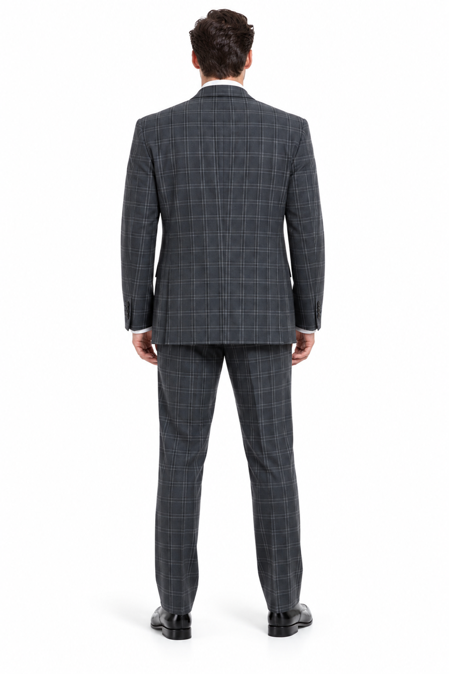 "Grey Windowpane Plaid Men's Double Breasted 2 Button Vest Suit"