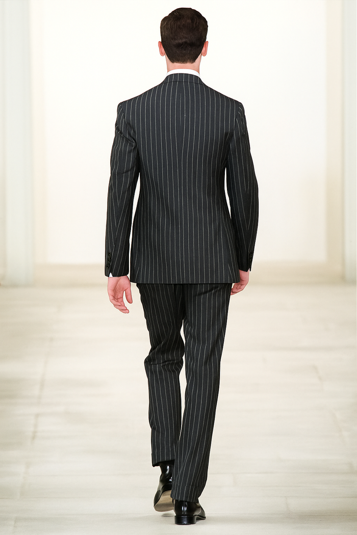Mens 2 button Gangster Pinstripe homecoming Suit in Black and White