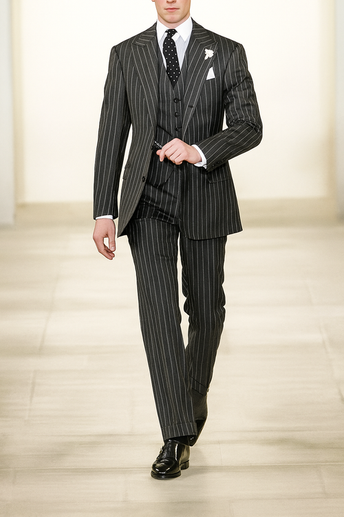 Mens 2 button Gangster Pinstripe homecoming Suit in Black and White