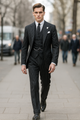 Mens 2 button Gangster Pinstripe homecoming Suit in Black and White