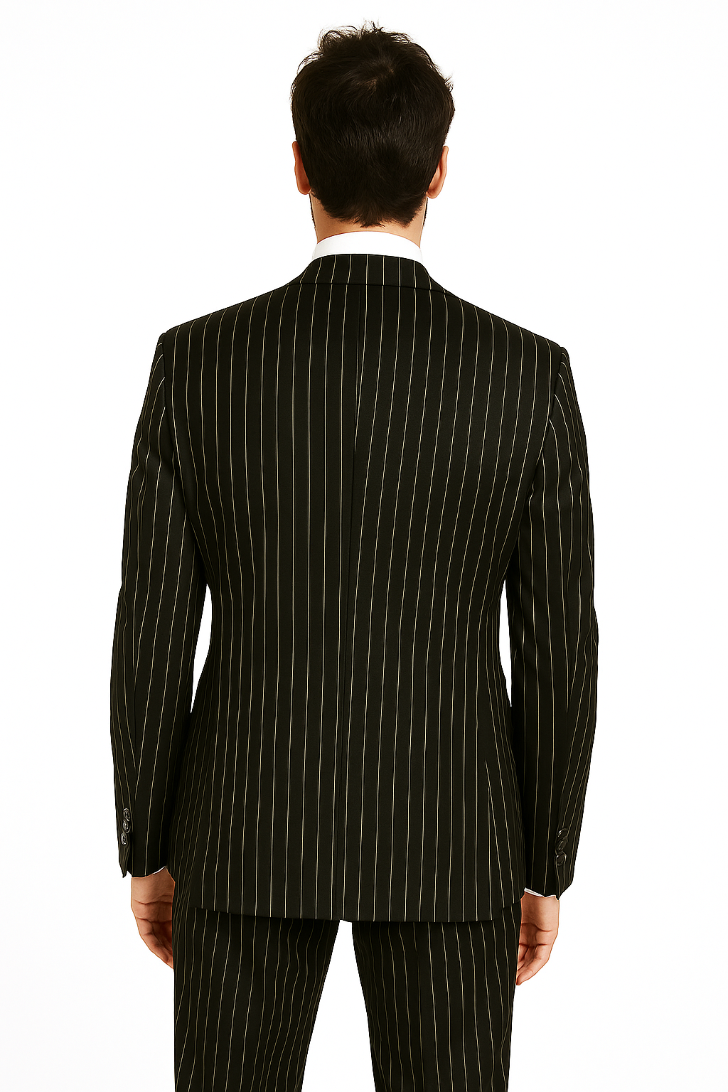 Mens 2 Button Gangster Pinstripe Pattern homecoming   Suit in Black - New Arrival - 38 Short Jacket+32 Waist Adjustable 28to34)(Height: 5 4 to5 7 )(Neck  15-16.5)S-M)