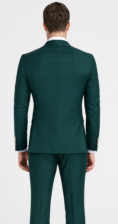 Mens Designer  Double Breasted Wool Suit with Gold Buttons in Hunter Green - 38 Short Jacket+32 Waist Adjustable 28to34)(Height: 5 4 to5 7 )(Neck  15-16.5)S-M)