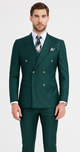 Mens Designer  Double Breasted Wool Suit with Gold Buttons in Hunter Green