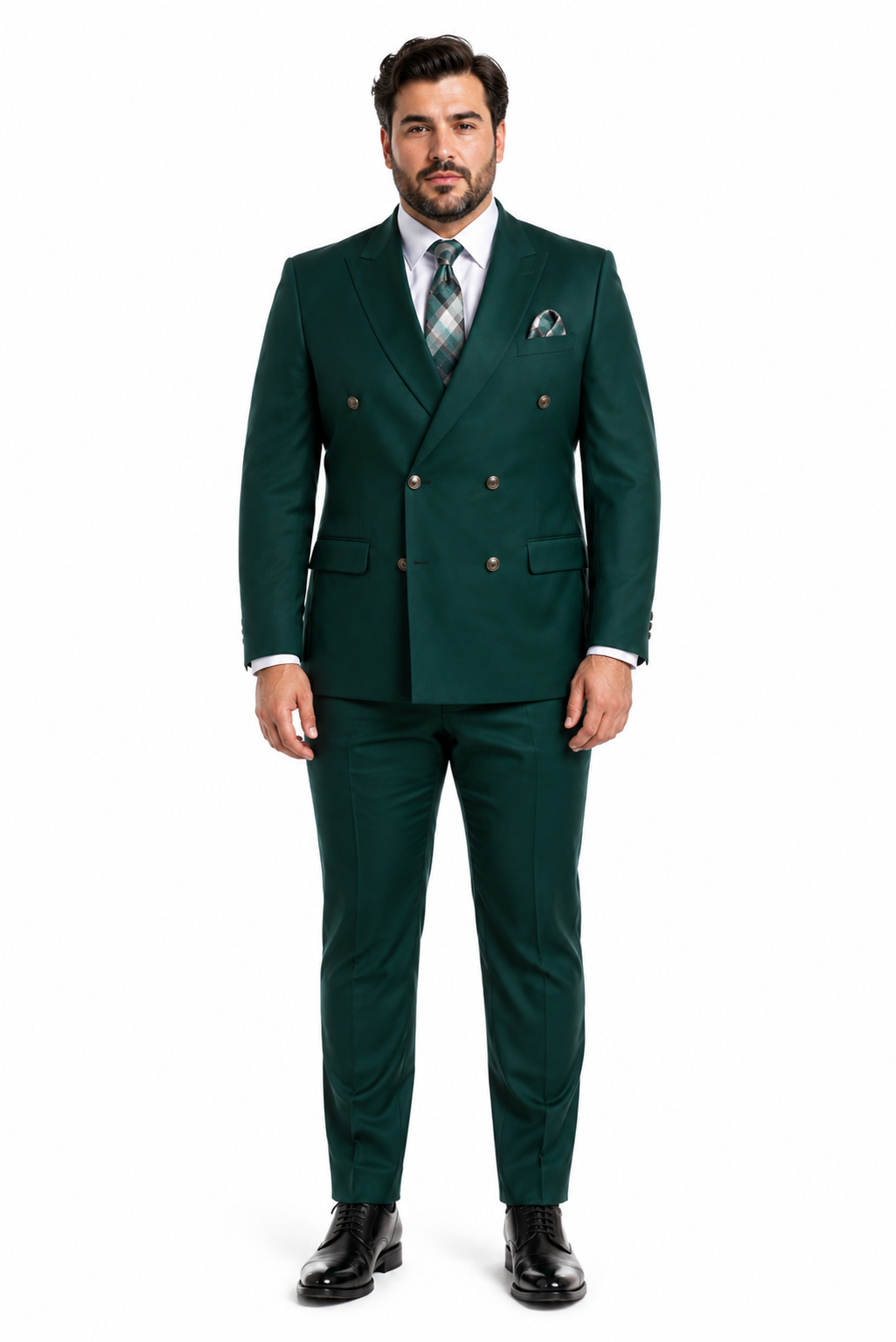 Mens Designer  Double Breasted Suit with Gold Buttons in Hunter Green