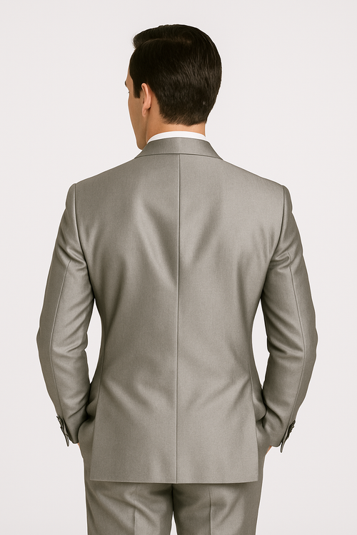 Mens 2 Button Notch Lapel Shiny Sharkskin Suit in Silver - New Arrival