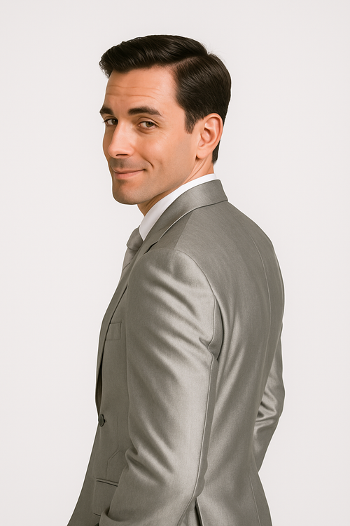 Mens 2 Button Notch Lapel Shiny Sharkskin Suit in Silver - New Arrival