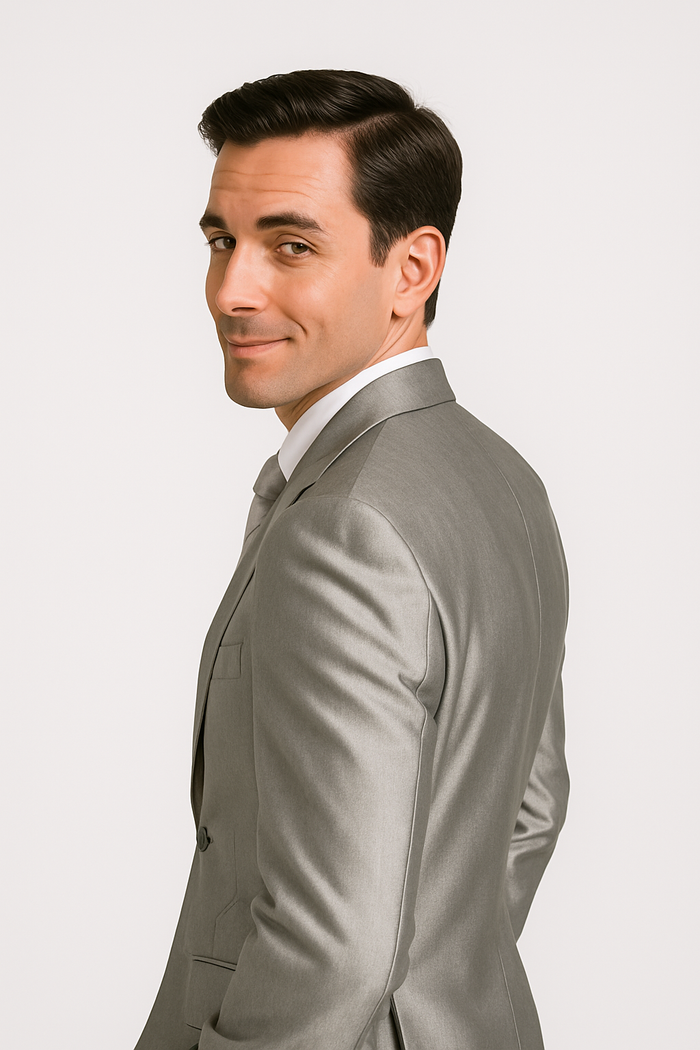 Mens 2 Button Notch Lapel Shiny Sharkskin Suit in Silver - New Arrival