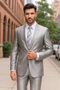 Mens 2 Button Peak Lapel Shiny Sharkskin Suit in Silver - New Arrival