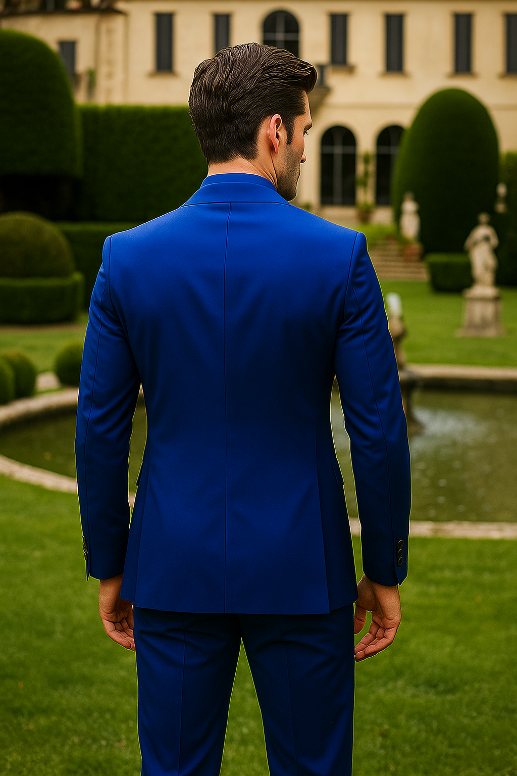 Mens 2 Button Shiny Blazer - Royal Blue Sateen Vested Suit - New Arrival - 36 Short