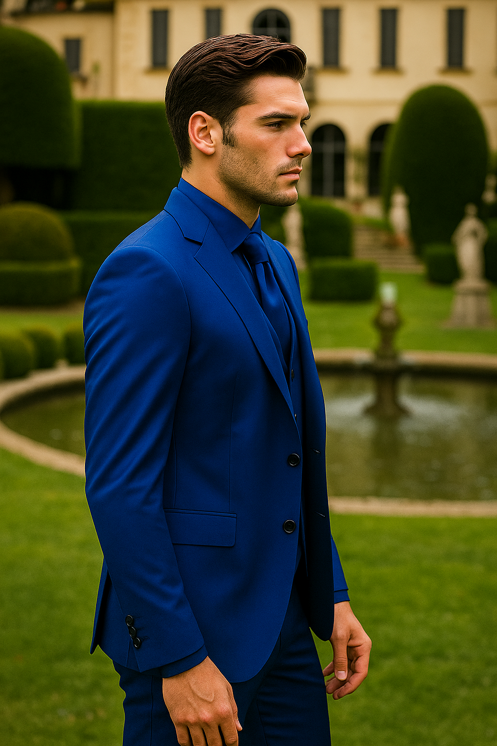 Mens 2 Button Shiny Blazer - Royal Blue Sateen Vested Suit - New Arrival - 36 Short