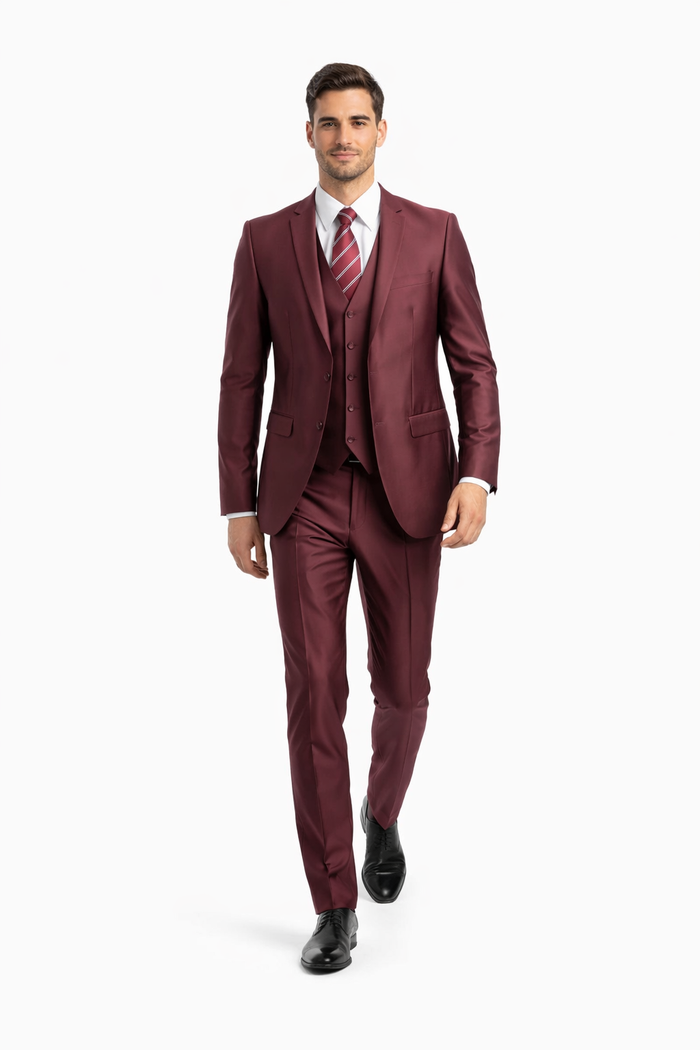 Mens 2 Button Shiny Blazer - Royal Blue Sateen Vested Suit - New Arrival