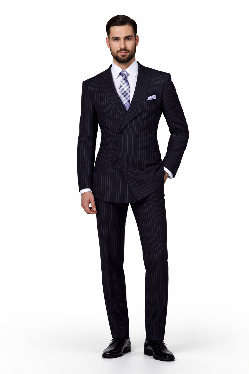 Men's 2-Piece Wool Suit - Bold Pinstripe | 100% Wool | Statement Outlet - 38 Short Jacket+32 Waist Adjustable 28to34)(Height: 5 4 to5 7 )(Neck  15-16.5)S-M)