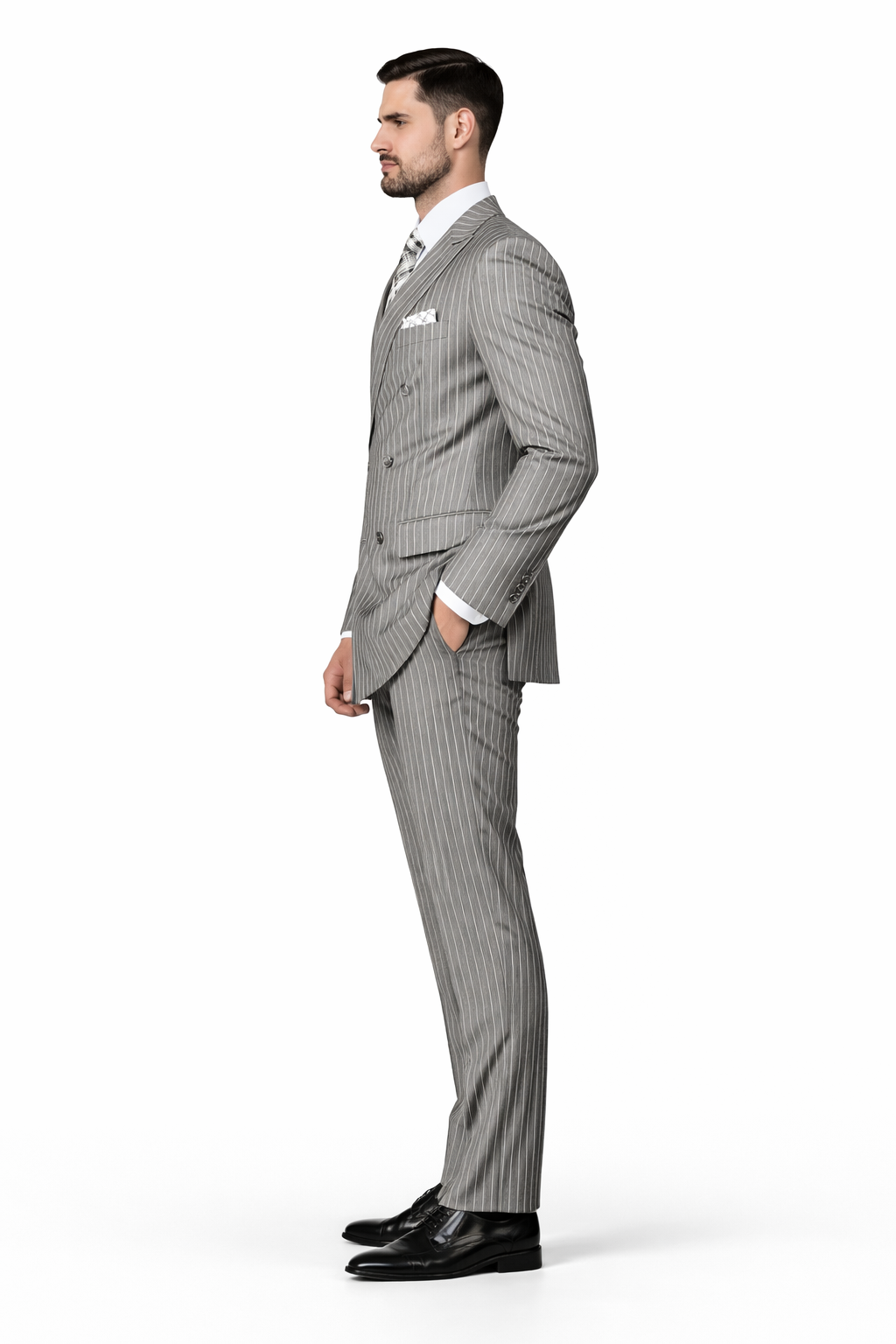 Men's 2-Piece Wool black Suit Bold Pinstripe 100% Wool Statement Fashion - 38 Short Jacket+32 Waist Adjustable 28to34)(Height: 5 4 to5 7 )(Neck  15-16.5)S-M)