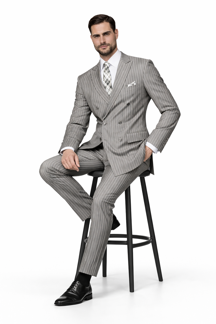 Men's 2-Piece Wool Suit - Bold Pinstripe | 100% Wool | Statement Outlet