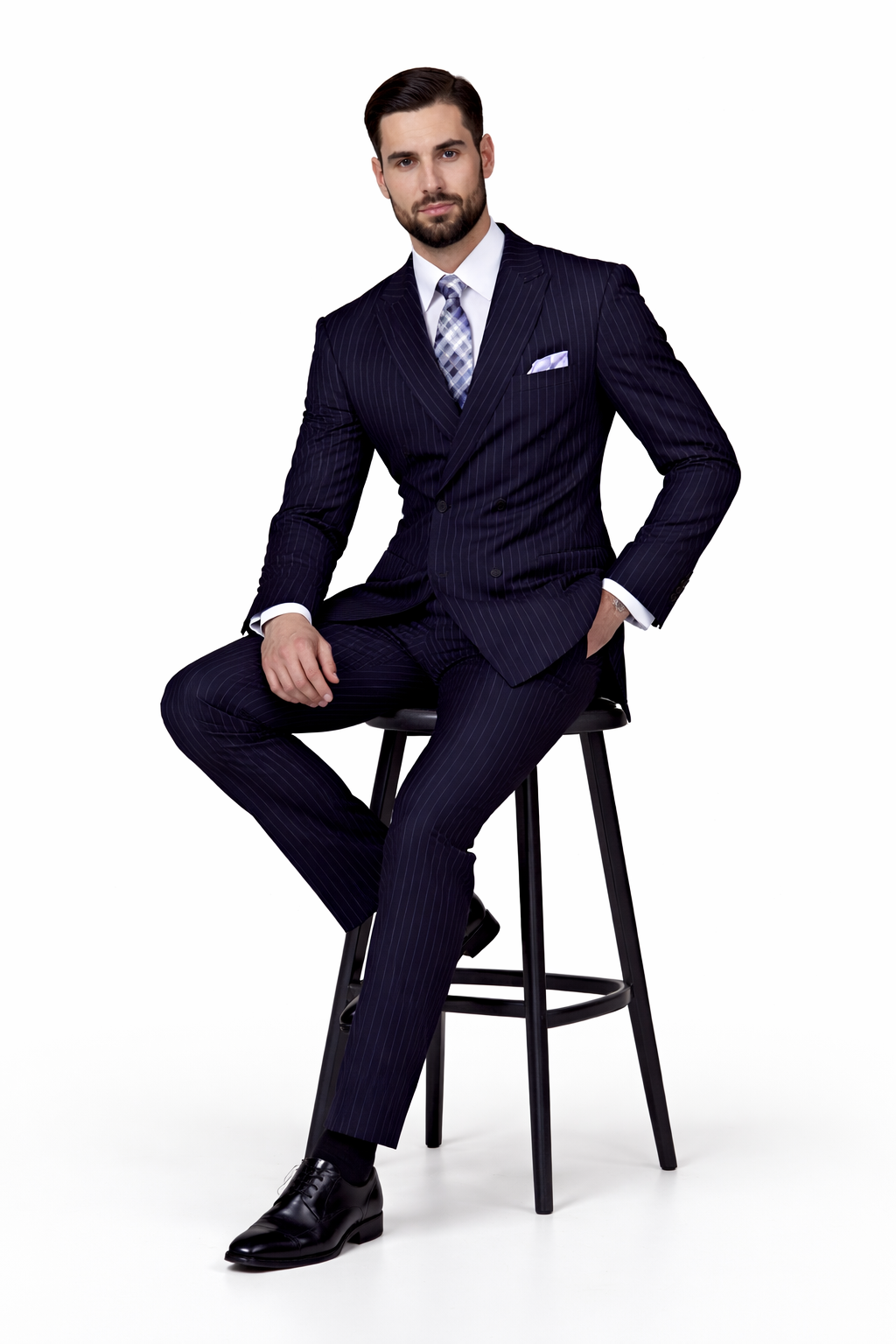 Men's 2-Piece Wool Suit - Bold Pinstripe | 100% Wool | Statement Outlet - 38 Short Jacket+32 Waist Adjustable 28to34)(Height: 5 4 to5 7 )(Neck  15-16.5)S-M)