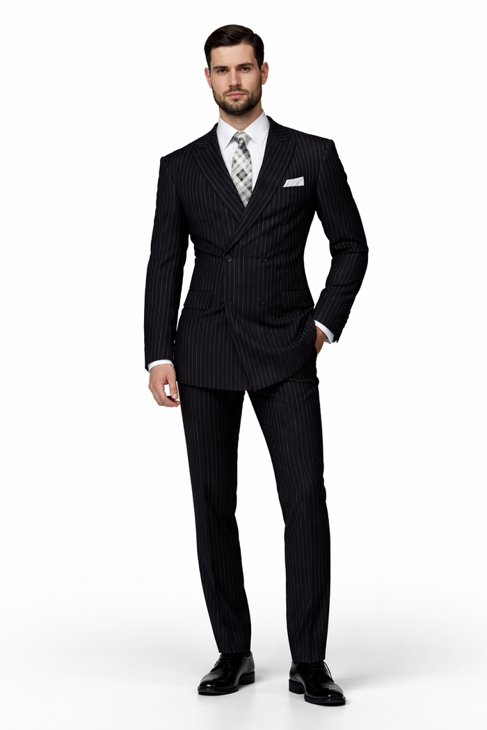 Men's 2-Piece Wool Suit - Bold Pinstripe | 100% Wool | Statement Outlet
