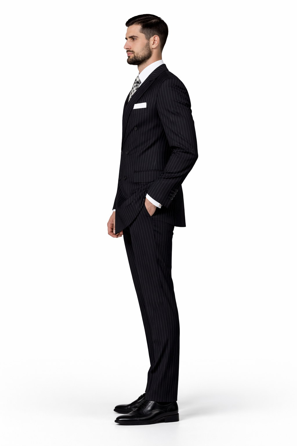 Men's 2-Piece Wool Suit - Bold Pinstripe | 100% Wool | Statement Outlet - 38 Short Jacket+32 Waist Adjustable 28to34)(Height: 5 4 to5 7 )(Neck  15-16.5)S-M)