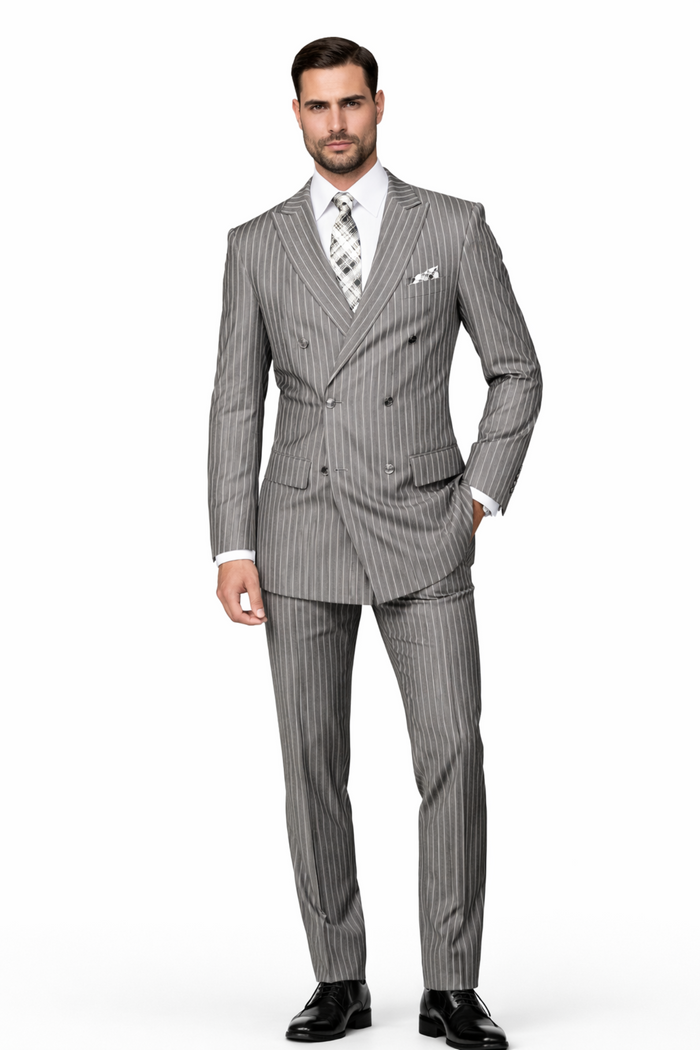 Men's 2-Piece Wool Suit - Bold Pinstripe | 100% Wool | Statement Outlet