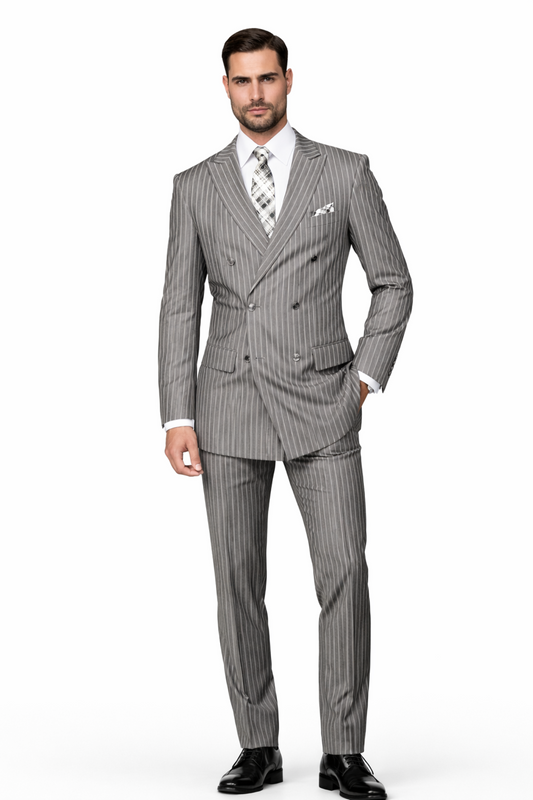 Men's 2-Piece Wool black Suit Bold Pinstripe 100% Wool Statement Fashion