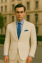 Men's 2PC Summer Seersucker Modern Fit Tan Pinstripe Suit - New Arrival