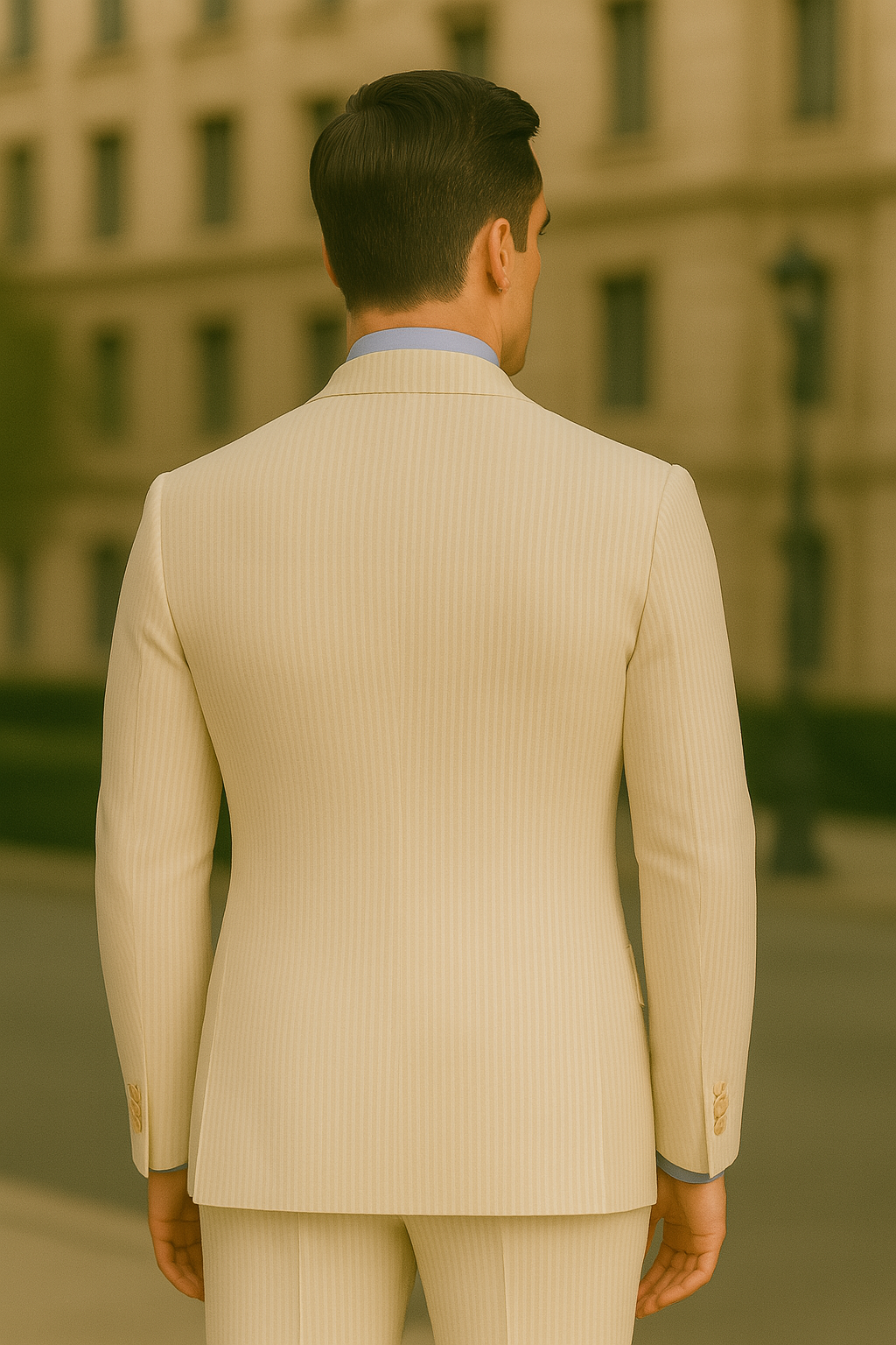 Men's 2PC Summer Seersucker Modern Fit Tan Pinstripe Suit - New Arrival - Coat Size 38