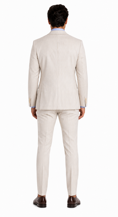 Men's 2PC Summer Seersucker Modern Fit Tan Pinstripe Suit - New Arrival