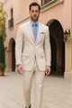 "Modern Fit Men's Seersucker Suit - 2PC Summer Tan Pinstripe"