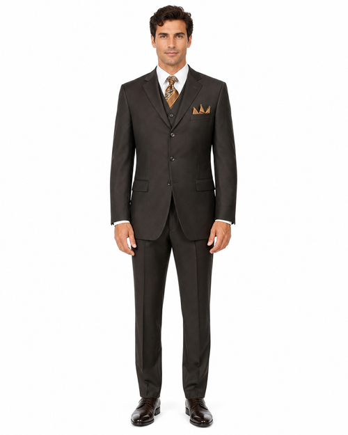 "Classic Fit Men's 3-Button Vested Suit in Brown - Basic Style"