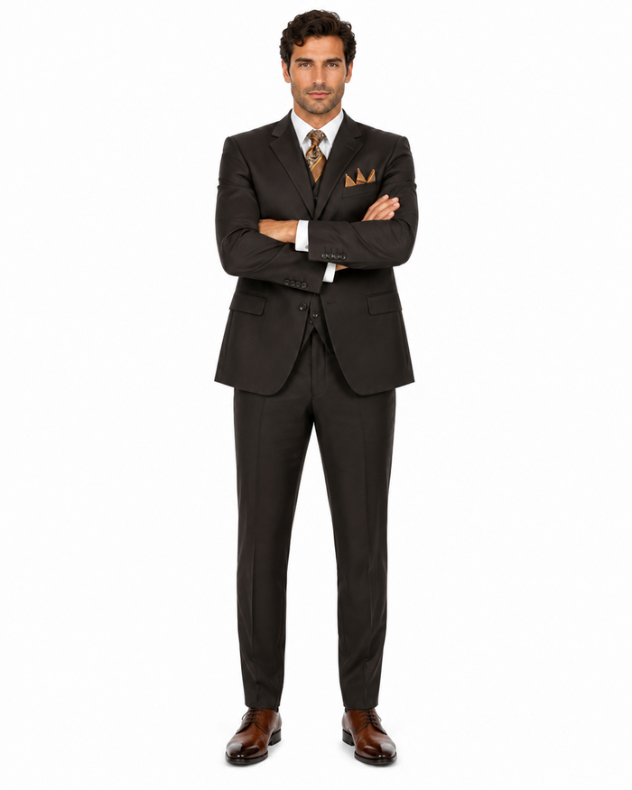 "Classic Fit Men's 3-Button Vested Suit in Brown - Basic Style"
