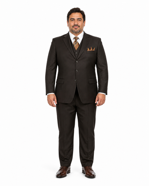 "Classic Fit Men's 3-Button Vested Suit in Brown - Basic Style"