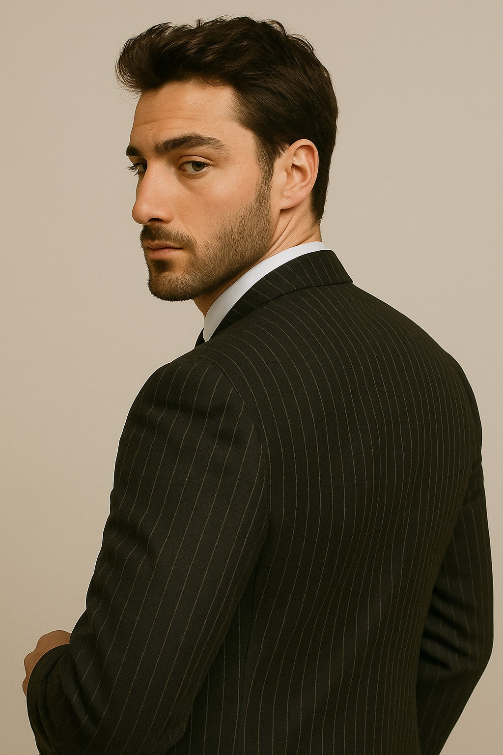 Men's 3-Piece Black Bold White Chalk Bold Pinstripe Vested Cheap Priced Business Suits Clearance Sale - 58R