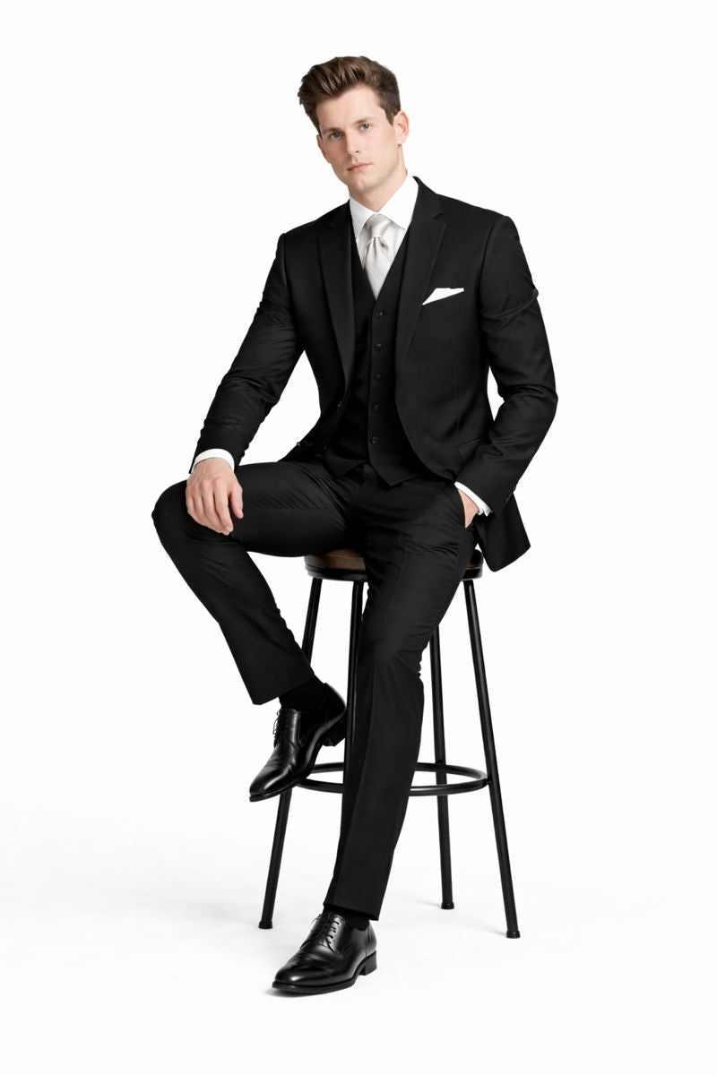 Men's 3 Piece Classic Suit Black - Three Piece Suit-New Designer Collection - 52 Long