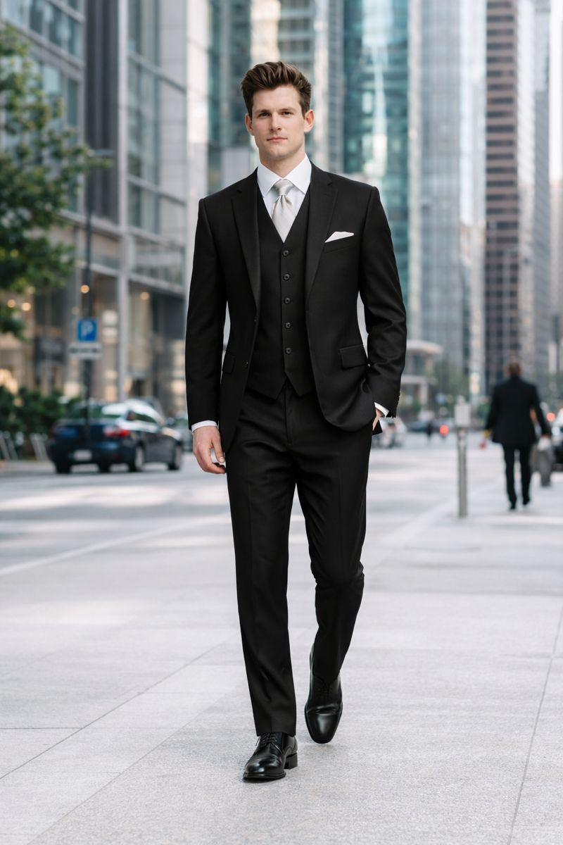 Men's 3 Piece Classic Suit Black - Three Piece Suit-New Designer Collection - 52 Long