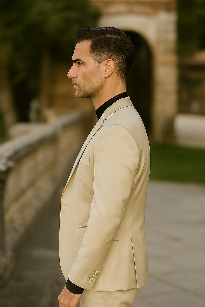 Mens 3-Piece Slim-Fit Shiny All Satin Suit Champagne