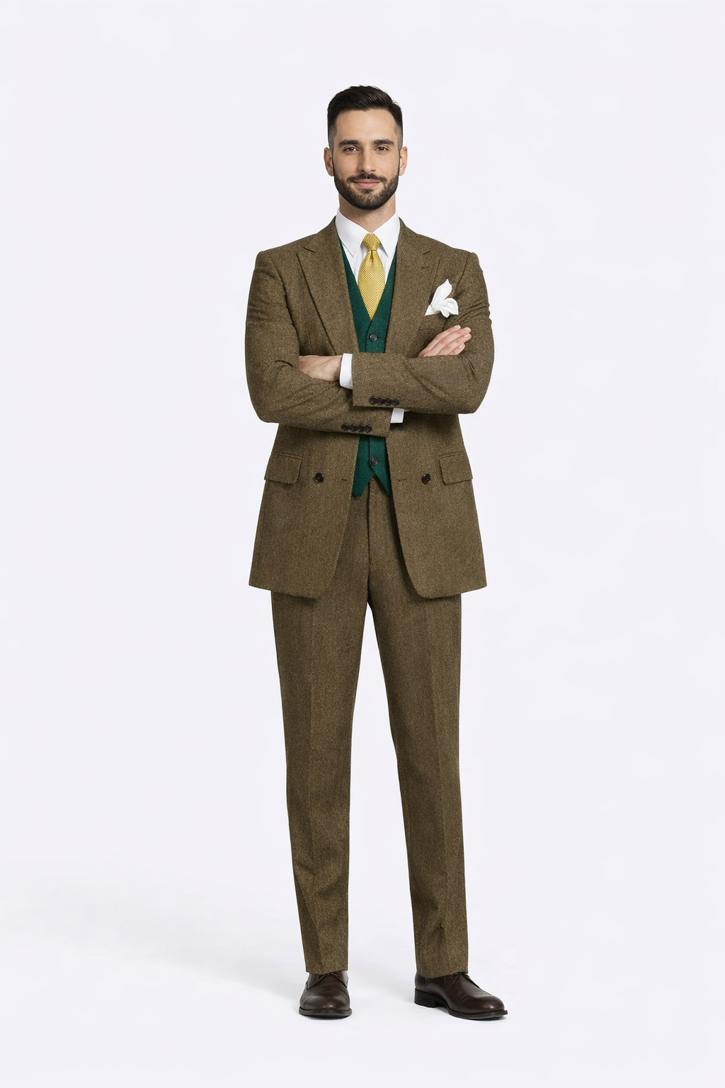 Al Capone Outfit for Men Brown Double Breasted Suit $179 + Hunter Green Vest $59 - 34 Short or Extra Small