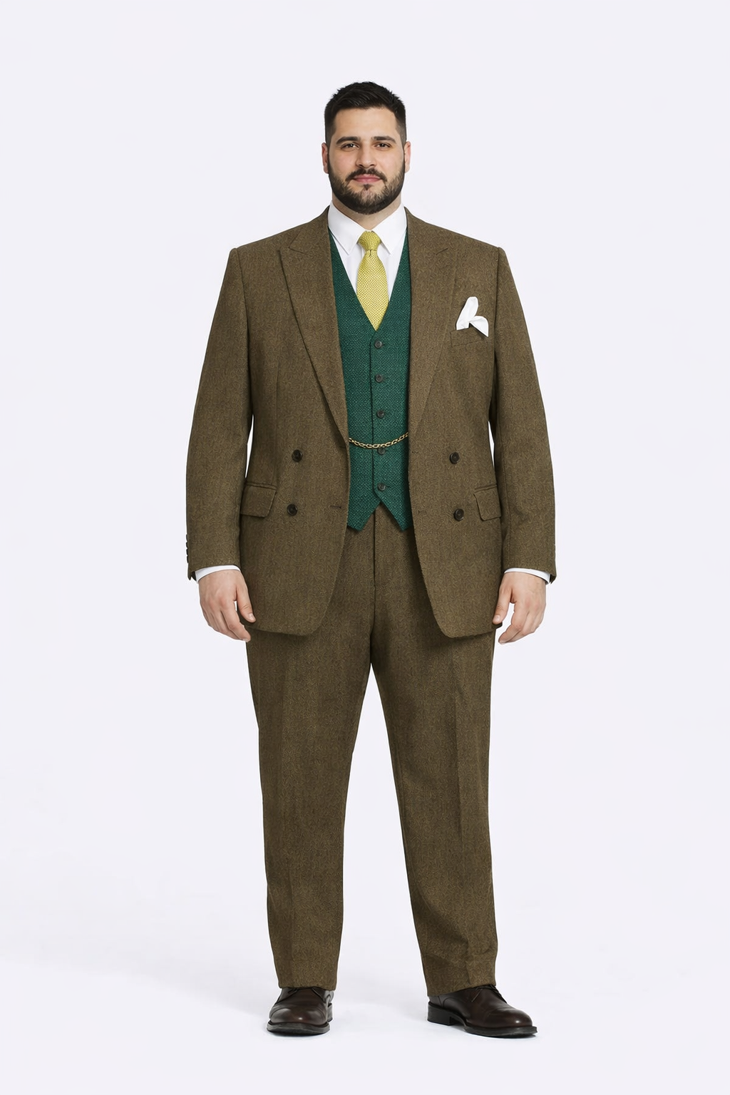 Al Capone Outfit for Men Brown Double Breasted Suit $179 + Hunter Green Vest $59 - 34 Short or Extra Small