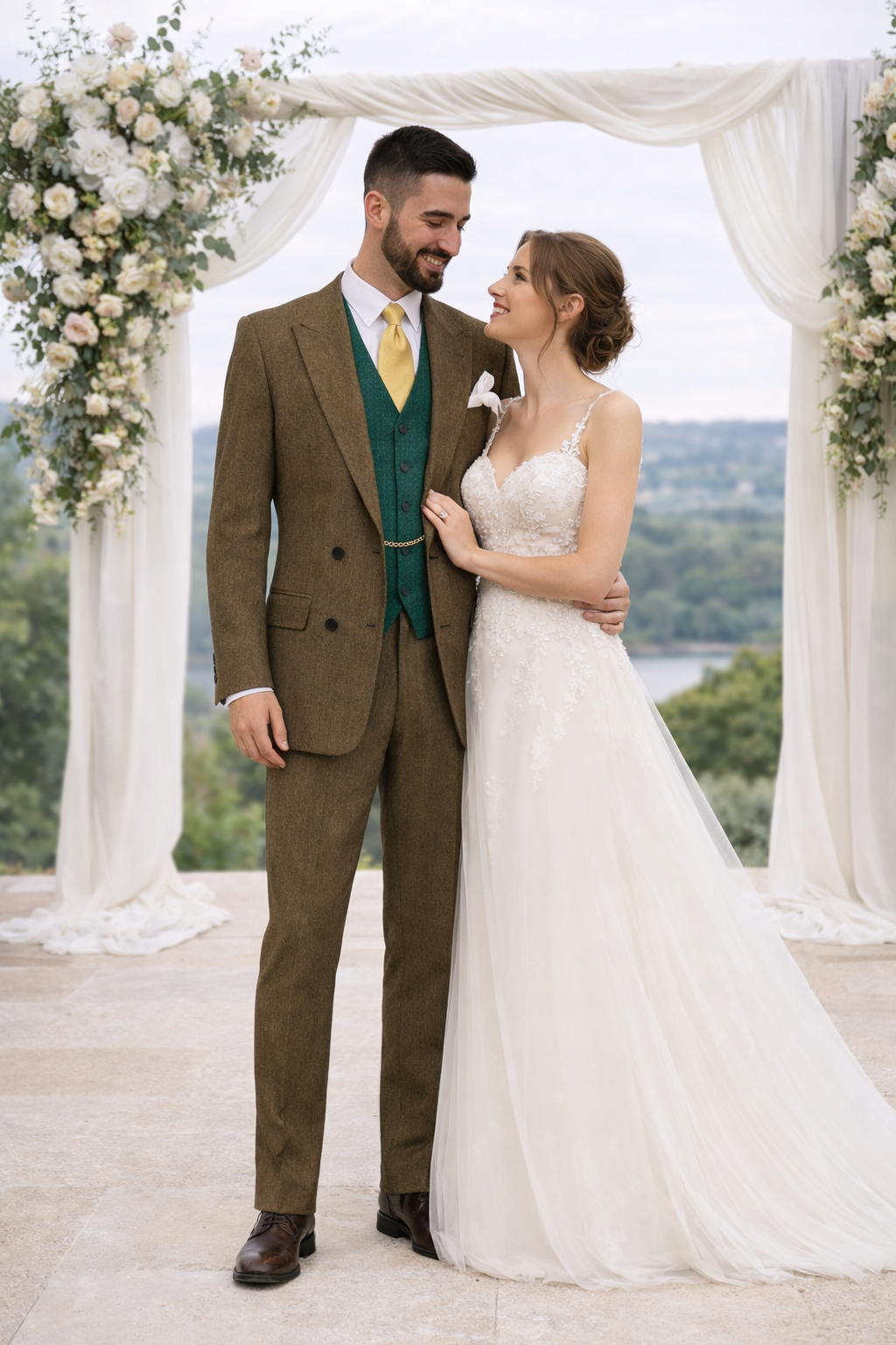 Al Capone Outfit for Men Brown Double Breasted Suit $179 + Hunter Green Vest $59 - 34 Short or Extra Small