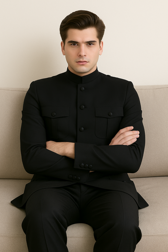 Apollo King Men's 2 Piece Nehru Style Suit Fashion Pockets-New Designer Collection