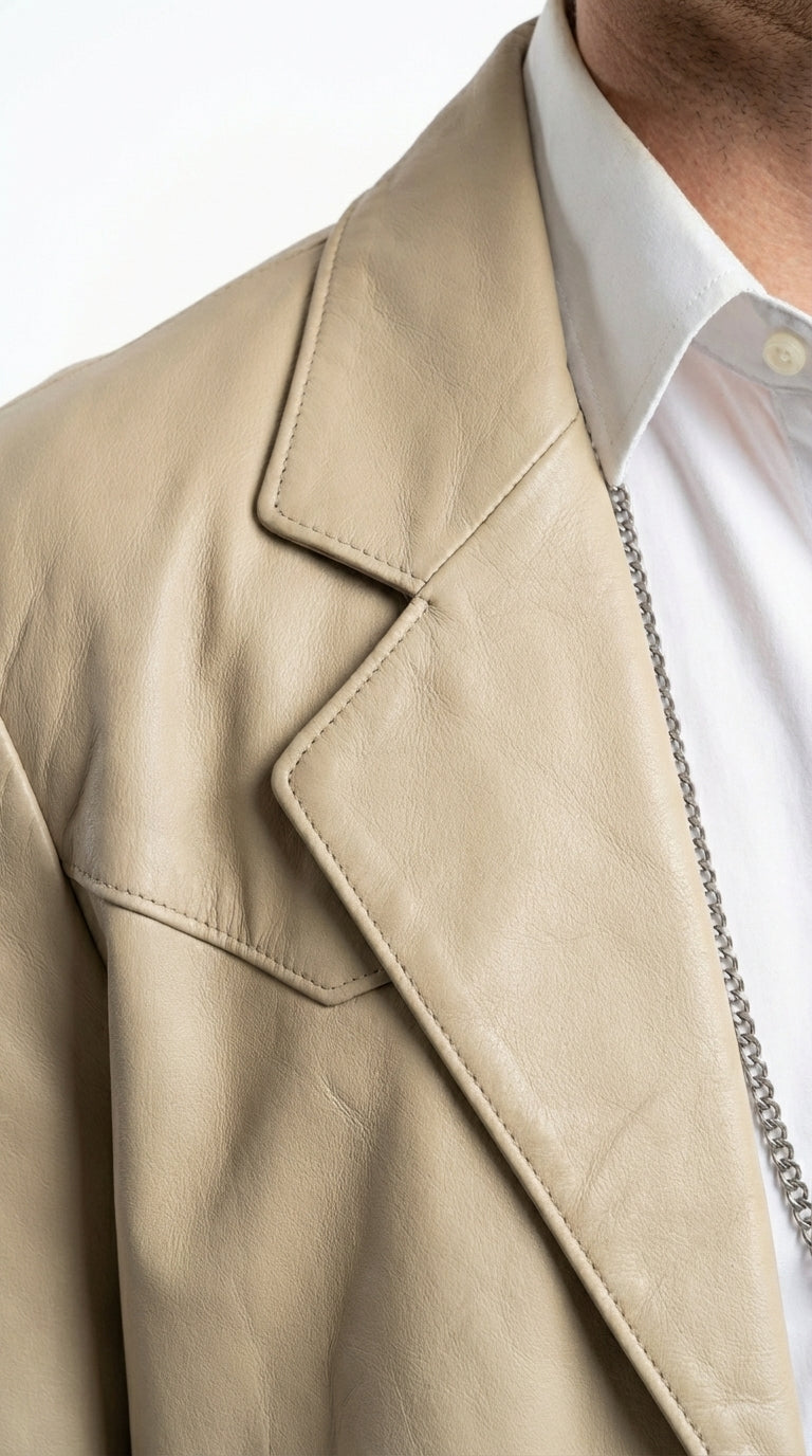 Mens Beige Sand Bone Real Leather Cowboy Western Blazer – Classic Western Style Leather Jacket Casual Formal Ranch Coat for Men - 36 Short