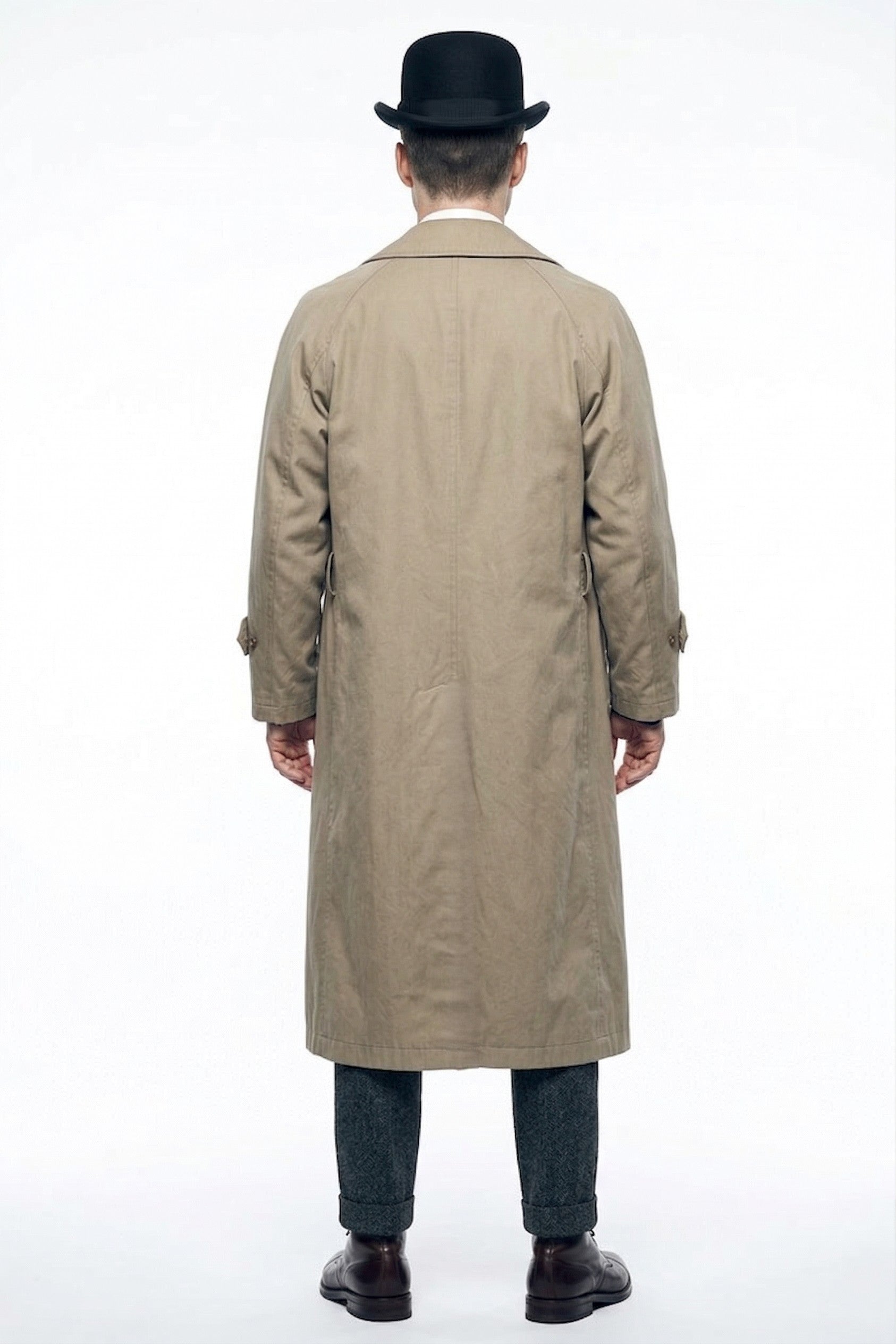 Mens Beige Vintage Style Trenchcoat Overcoat + Suit + Hat – Classic Long Trench Coat Inspired by Peaky Blinders Formal 1920s Package - Coat Size 38