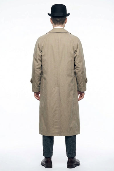 Mens Beige Vintage Style Trenchcoat Overcoat + Suit + Hat – Classic Long Trench Coat Inspired by Peaky Blinders Formal 1920s Package