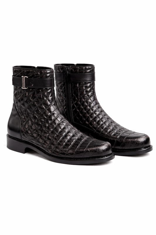Mens Belvedere Libero Quilted Caiman Dress Boot in Brown-New Designer Collection