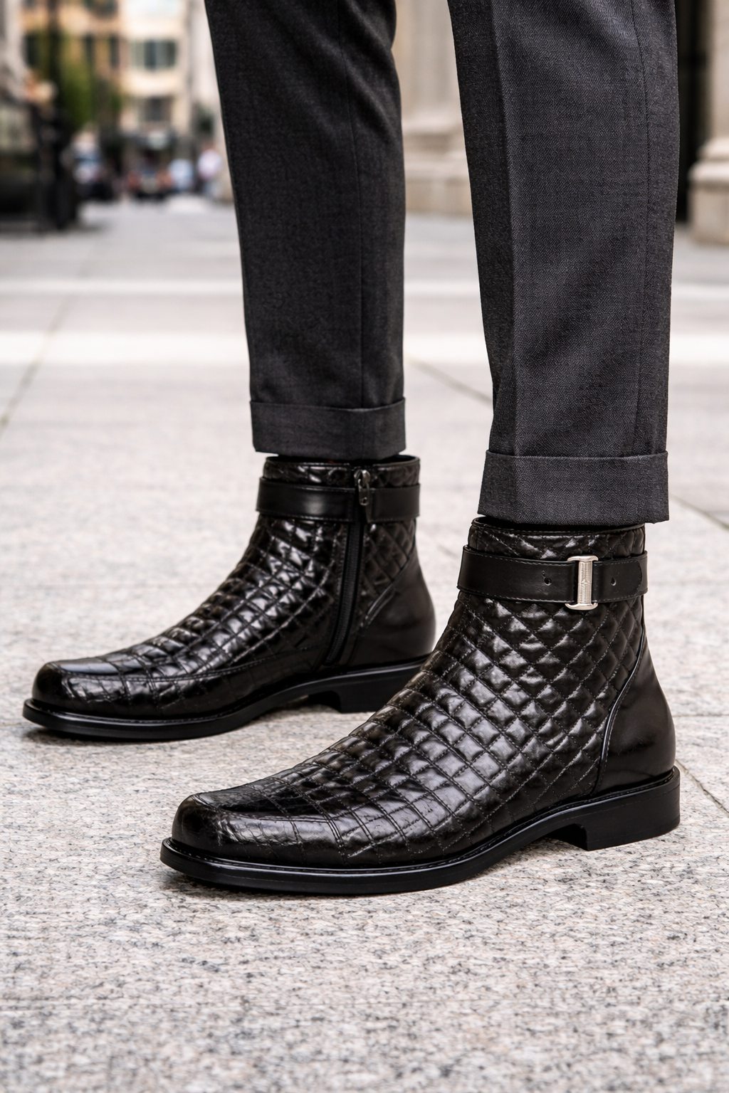 Mens Belvedere Libero Quilted Caiman Dress Boot in Brown-New Designer Collection