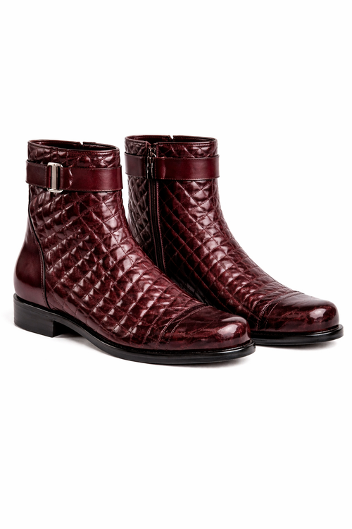 Mens Belvedere Libero Quilted Caiman Dress Boot in Brown-New Designer Collection
