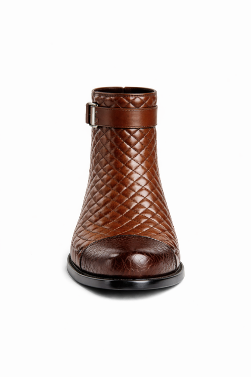 Mens Belvedere Libero Quilted Caiman Dress Boot in Brown-New Designer Collection