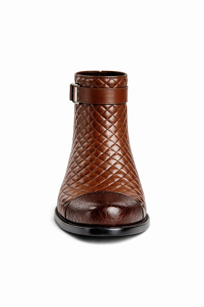 Mens Belvedere Libero Quilted Caiman Dress Boot in Brown-New Designer Collection